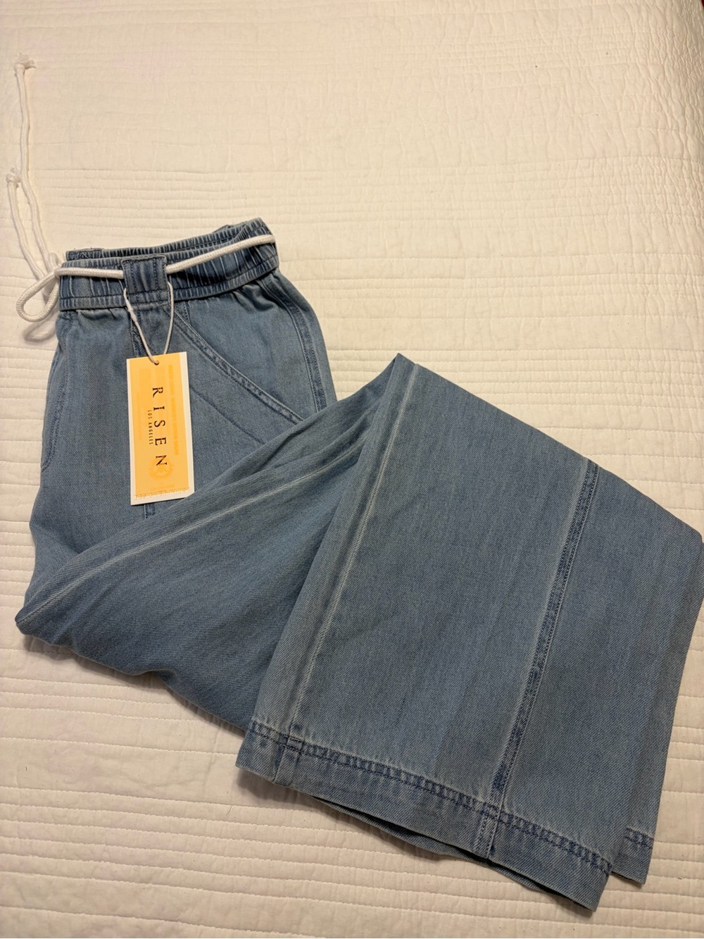 Risen Light Blue Pull-On Wide Leg Jeans